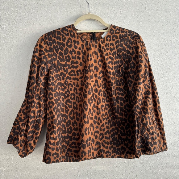 GANNI Leopard PrintCotton Poplin Blouse - Picture 1 of 7